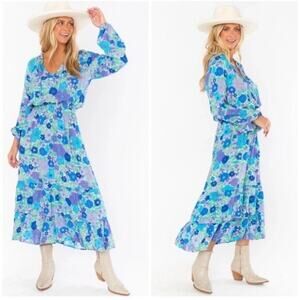Show Me Your MuMu Cait Midi Sun Dress BlueBerry Blossom Size XL Peasant Western
